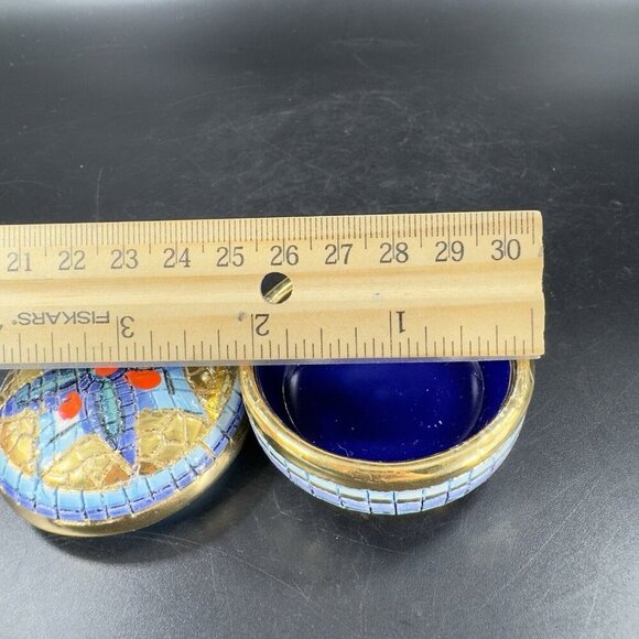 Signed Italian Round Hand Painted Trinket Dish W Lid Jewelry Holder Storage VTG - Picture 5 of 12